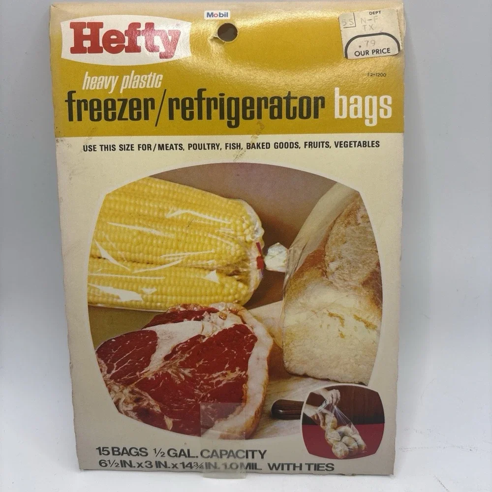 Vtg 70s HEFTY Freezer Refrigerator Bags Clear 1/2 Quart Food Lot Of 6 Prop NOS